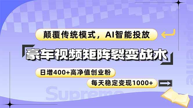 14903豪车视频矩阵裂变战术，颠覆传统模式，AI智能投放，日增400+高净值创业…-即用库